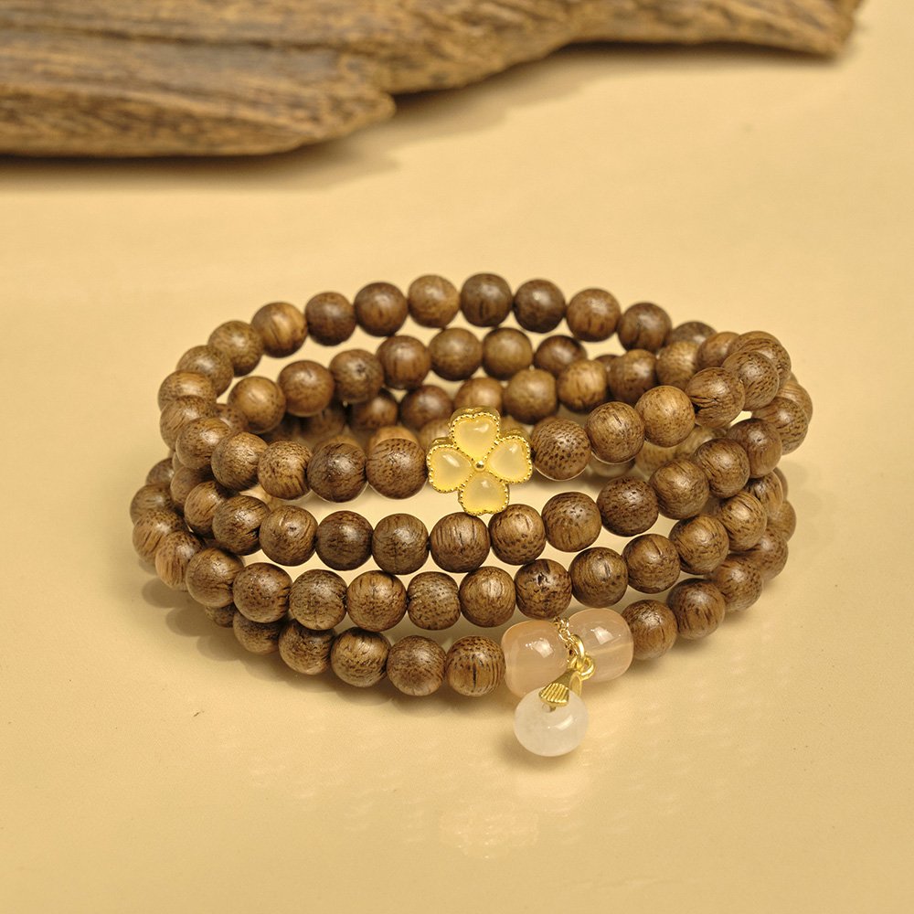 Vòng tay trầm hương tốc vườn 108 hạt 6li - Tứ Diệp An Nhiên