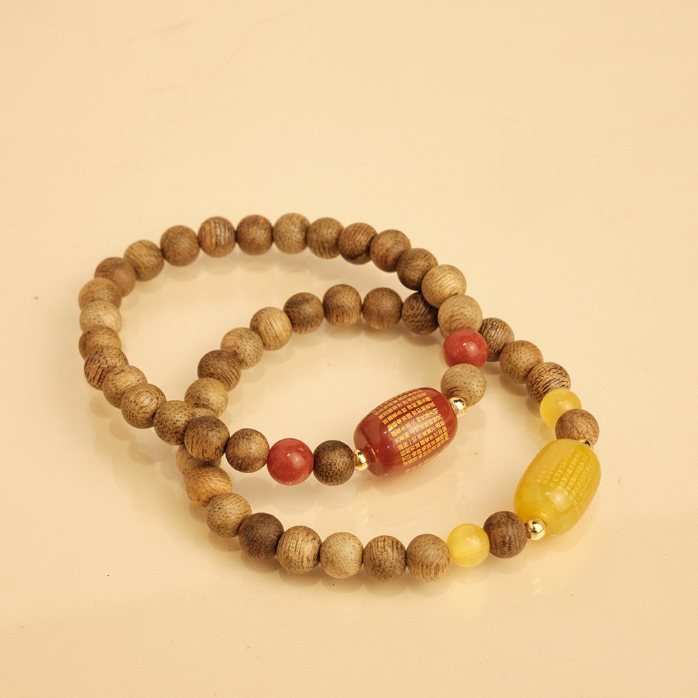 Vòng tay trầm hương -Trầm tự nhiên Việt Nam - phối lu đá bát nhã tâm kinh