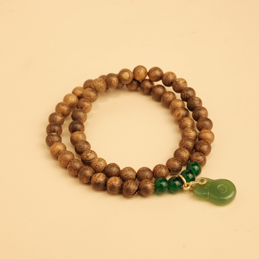 Vòng tay DANA Trầm Hương, Trầm tốc vườn 6li phối charm đá Phát Lộc An Xanh, 2 vòng