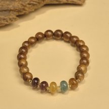 Vòng tay Trầm Hương, Trầm tốc vườn tròn đơn đan dây mix charm đá đơn giản thanh lịch 8li, theo mệnh phong thủy 