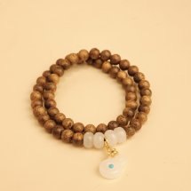 Vòng tay DANA Trầm Hương, Trầm tốc vườn 6li phối charm đá Cửu Vĩ Bảo Kim Trắng, 2 vòng